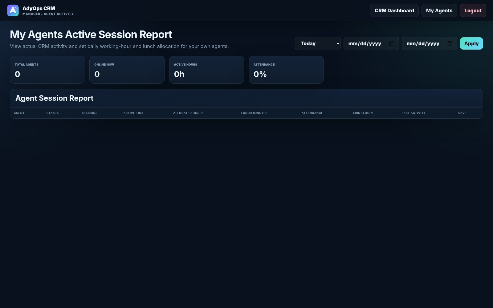 Actual AdyOps Agent activity and overdue follow-up control interface