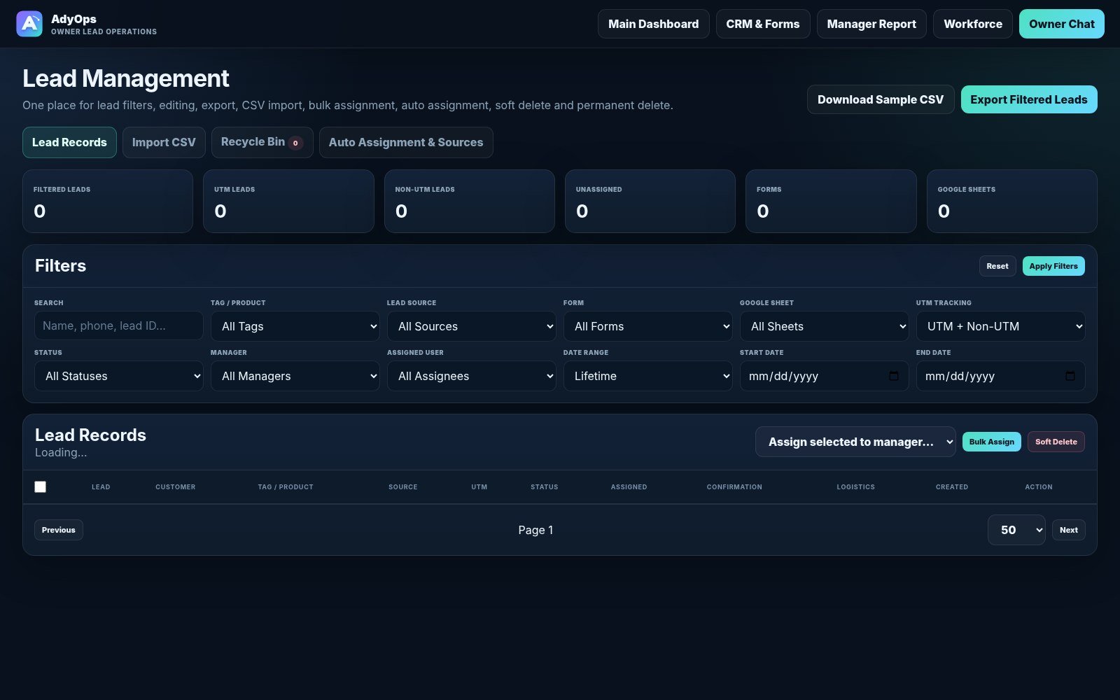 Actual AdyOps Lead capture and unified CRM interface