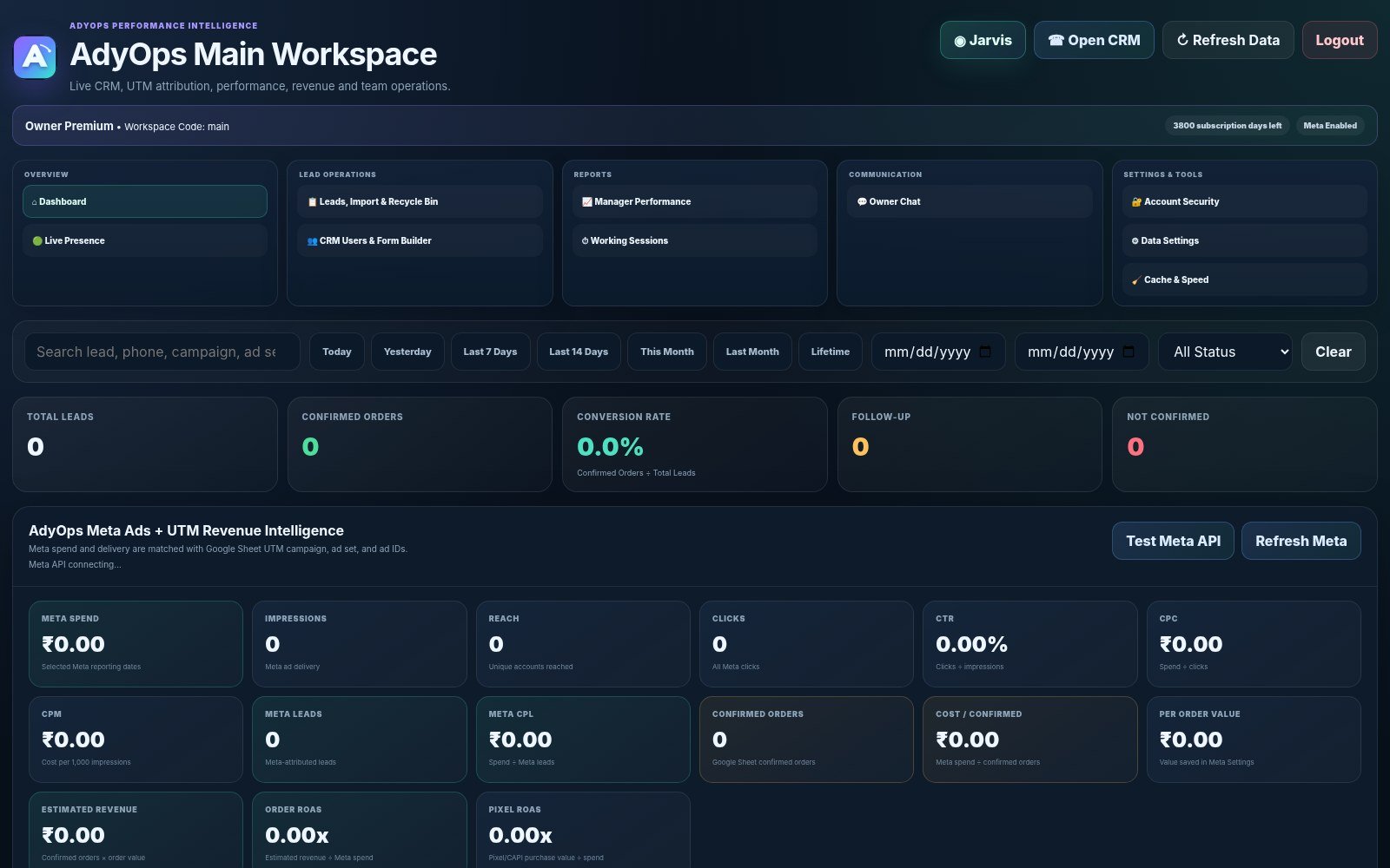 Actual AdyOps owner dashboard